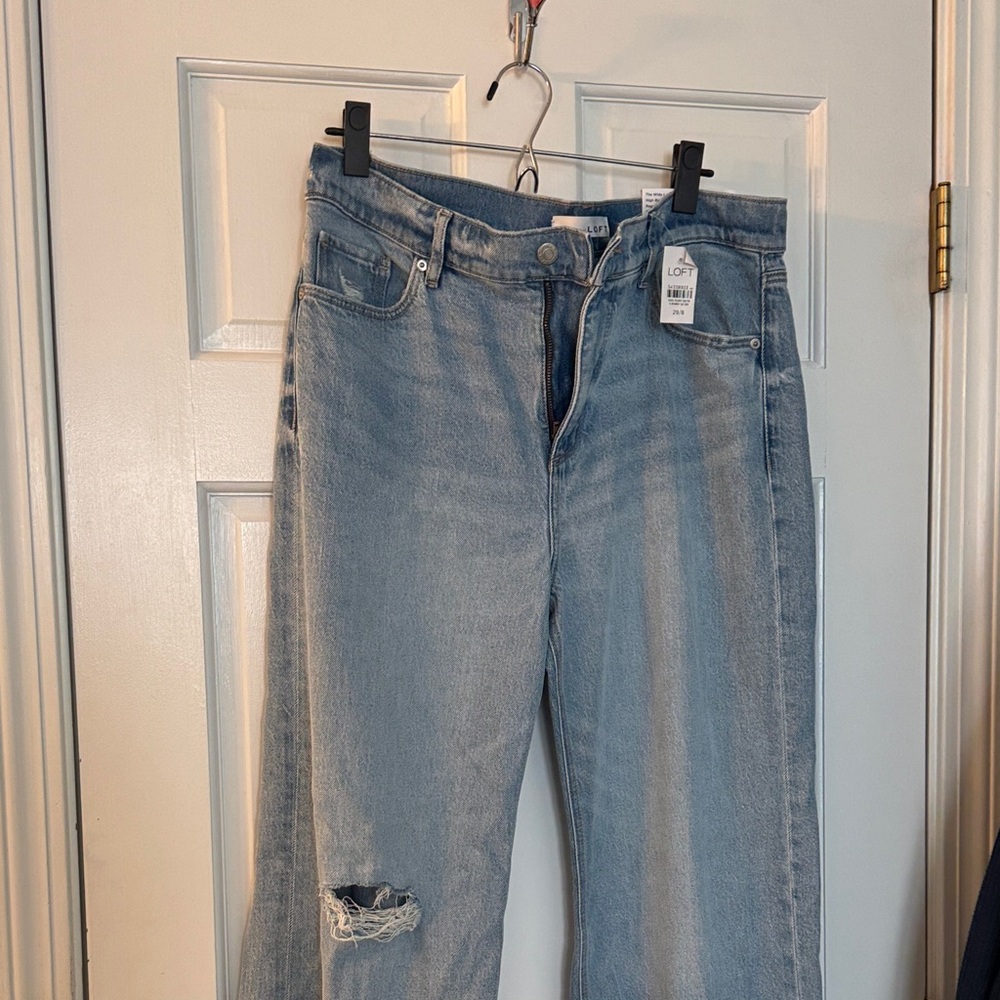 Wide Leg High Rise Light Blue Distressed Women Jeans from the Loft